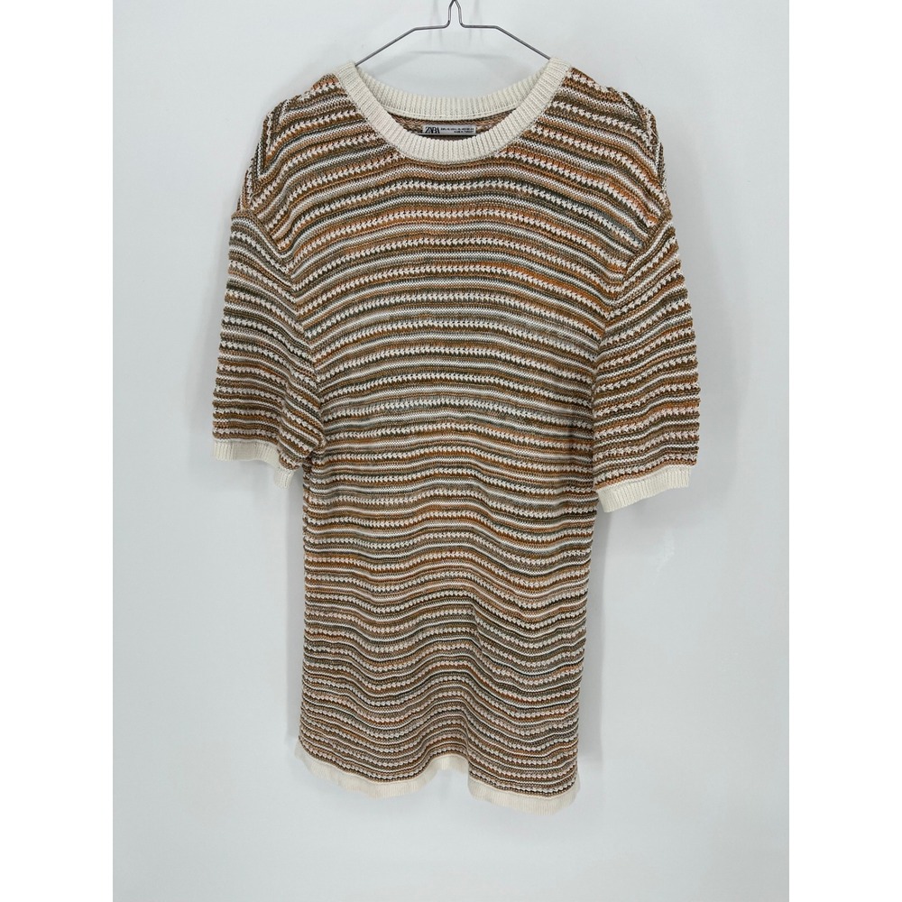 Zara Womens Dress Short Sleeve Striped Cotton Knit Multi L-XL